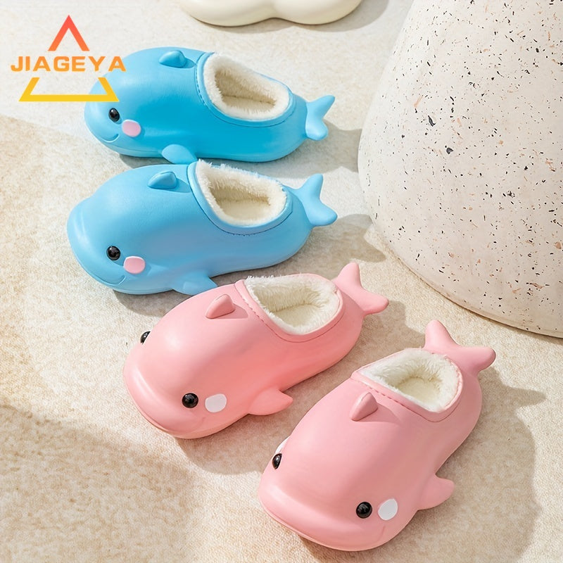 JIAGEYA Cute Cartoon Fleece House Shoes for Boys and Girls Comfortable Non Slip Indoor Footwear