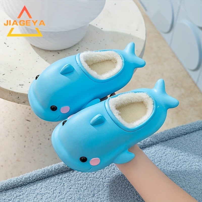 JIAGEYA Cute Cartoon Fleece House Shoes for Boys and Girls Comfortable Non Slip Indoor Footwear