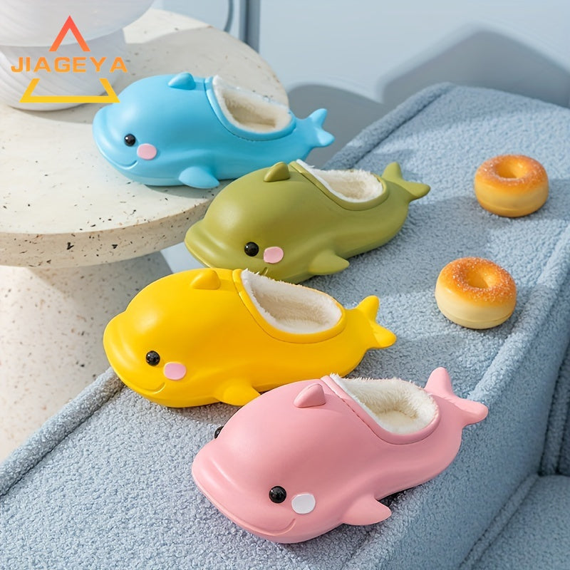 JIAGEYA Cute Cartoon Fleece House Shoes for Boys and Girls Comfortable Non Slip Indoor Footwear
