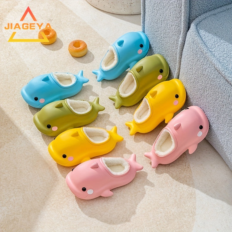JIAGEYA Cute Cartoon Fleece House Shoes for Boys and Girls Comfortable Non Slip Indoor Footwear