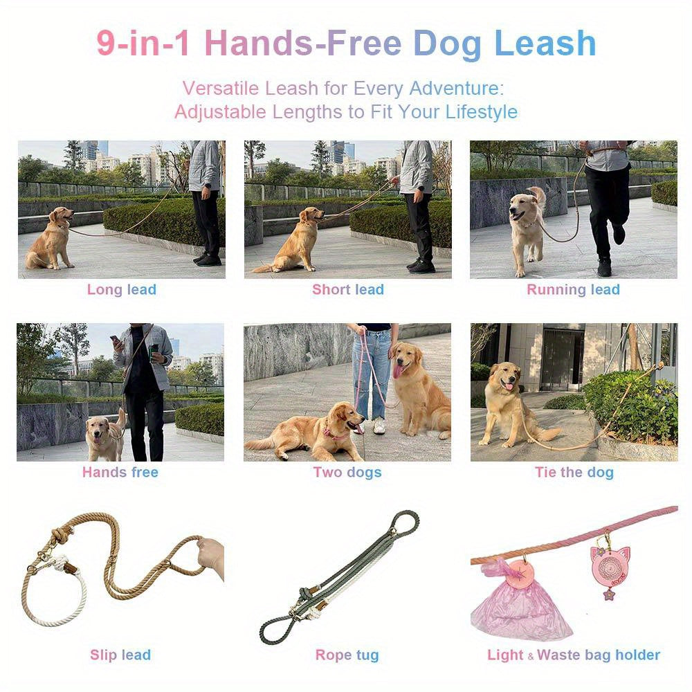 Colorful & Strong 8.55FT Dog Leash Combo | Includes Night Light & Poop Bag Holder for the Ultimate Walk Experience