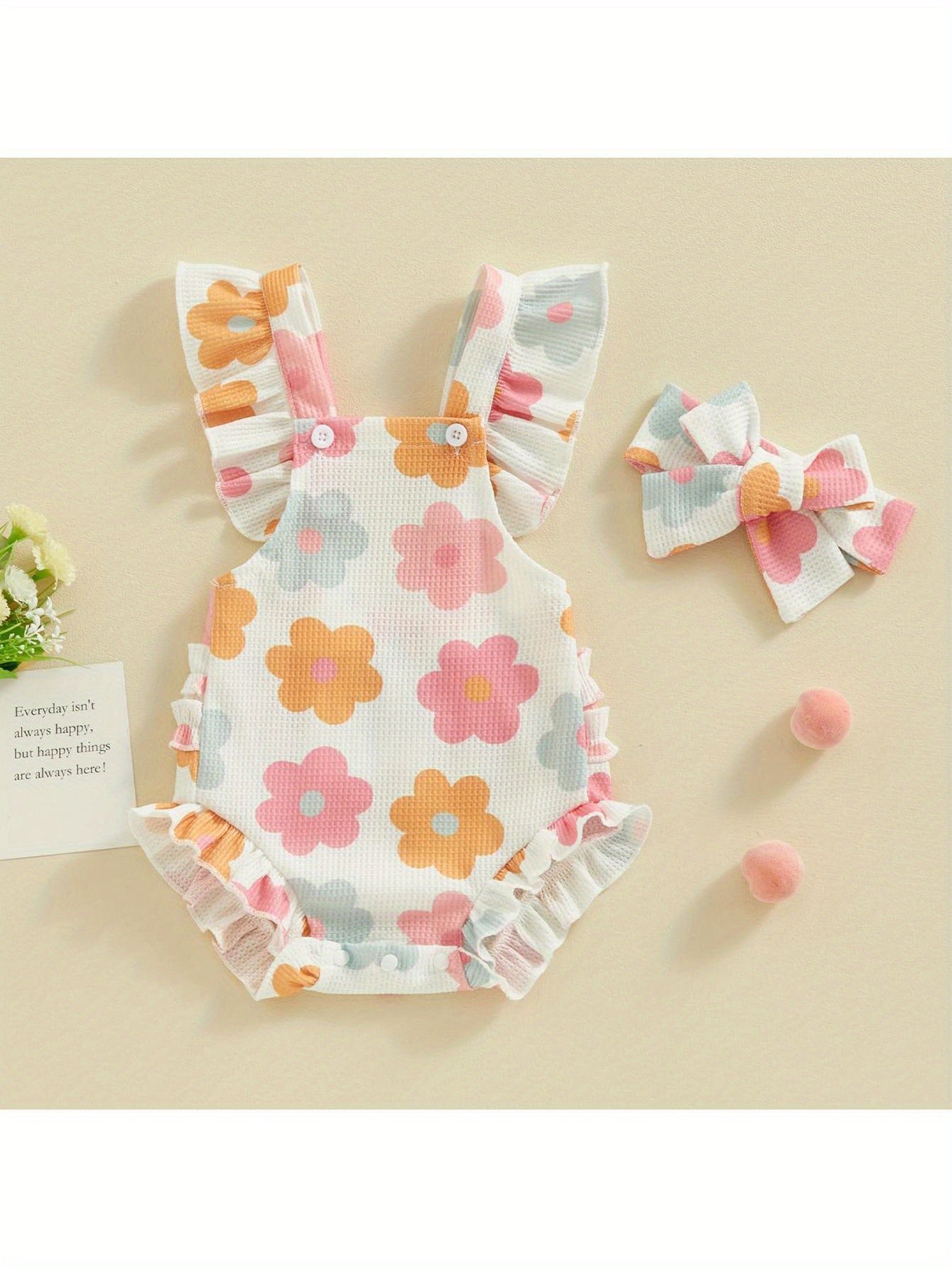 Baby Girls Romper Bodysuit Headband Strawberry Print