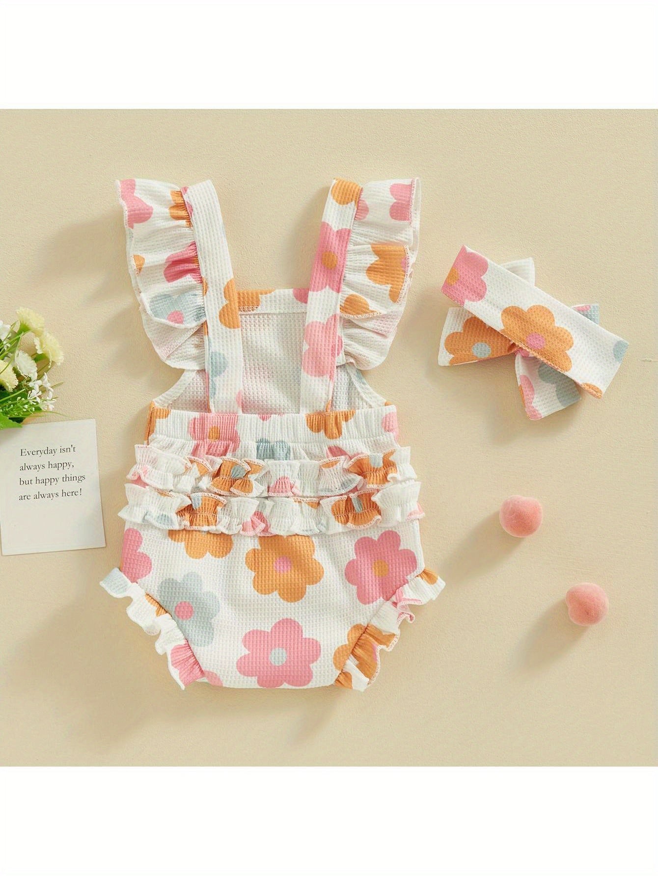 Baby Girls Romper Bodysuit Headband Strawberry Print