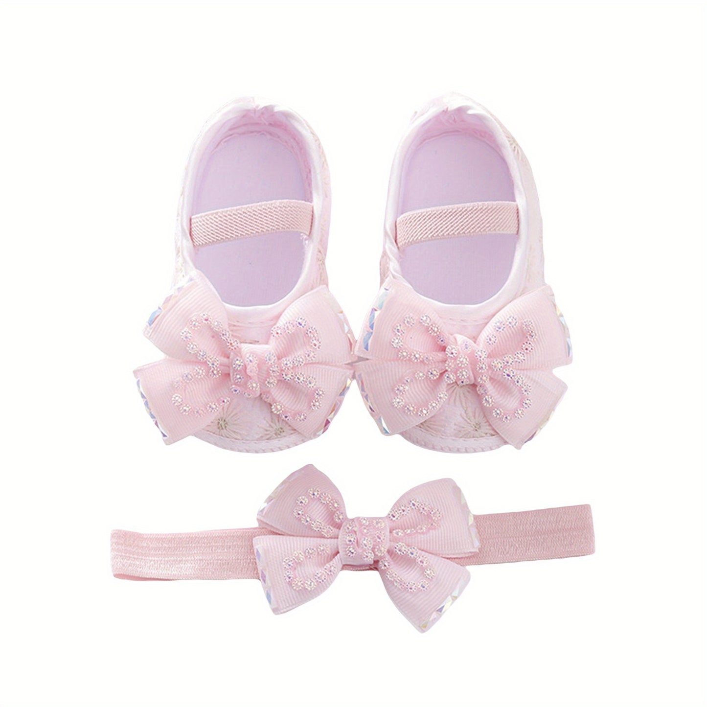 Mary Jane Flats Beaded Bow Princess Shoes Dress Walking Shoes and Headband