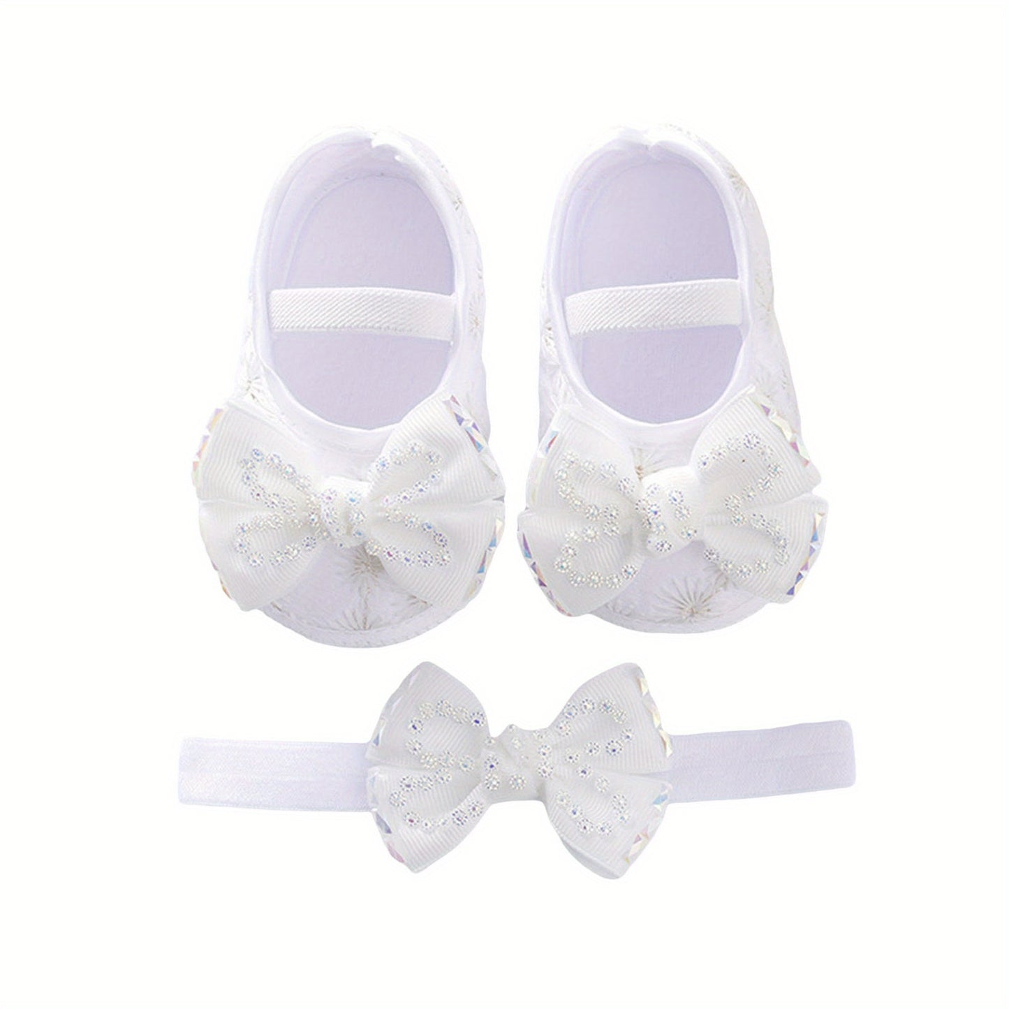 Mary Jane Flats Beaded Bow Princess Shoes Dress Walking Shoes and Headband