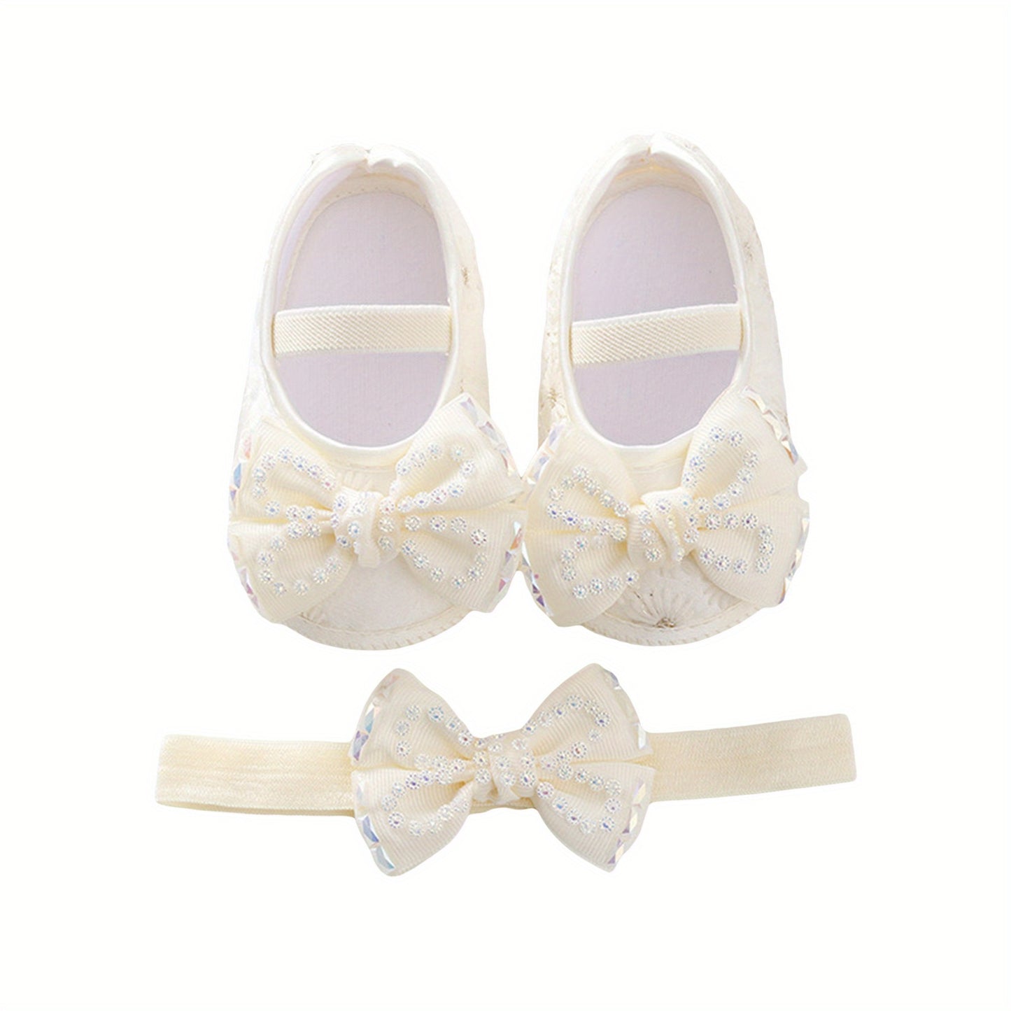 Mary Jane Flats Beaded Bow Princess Shoes Dress Walking Shoes and Headband