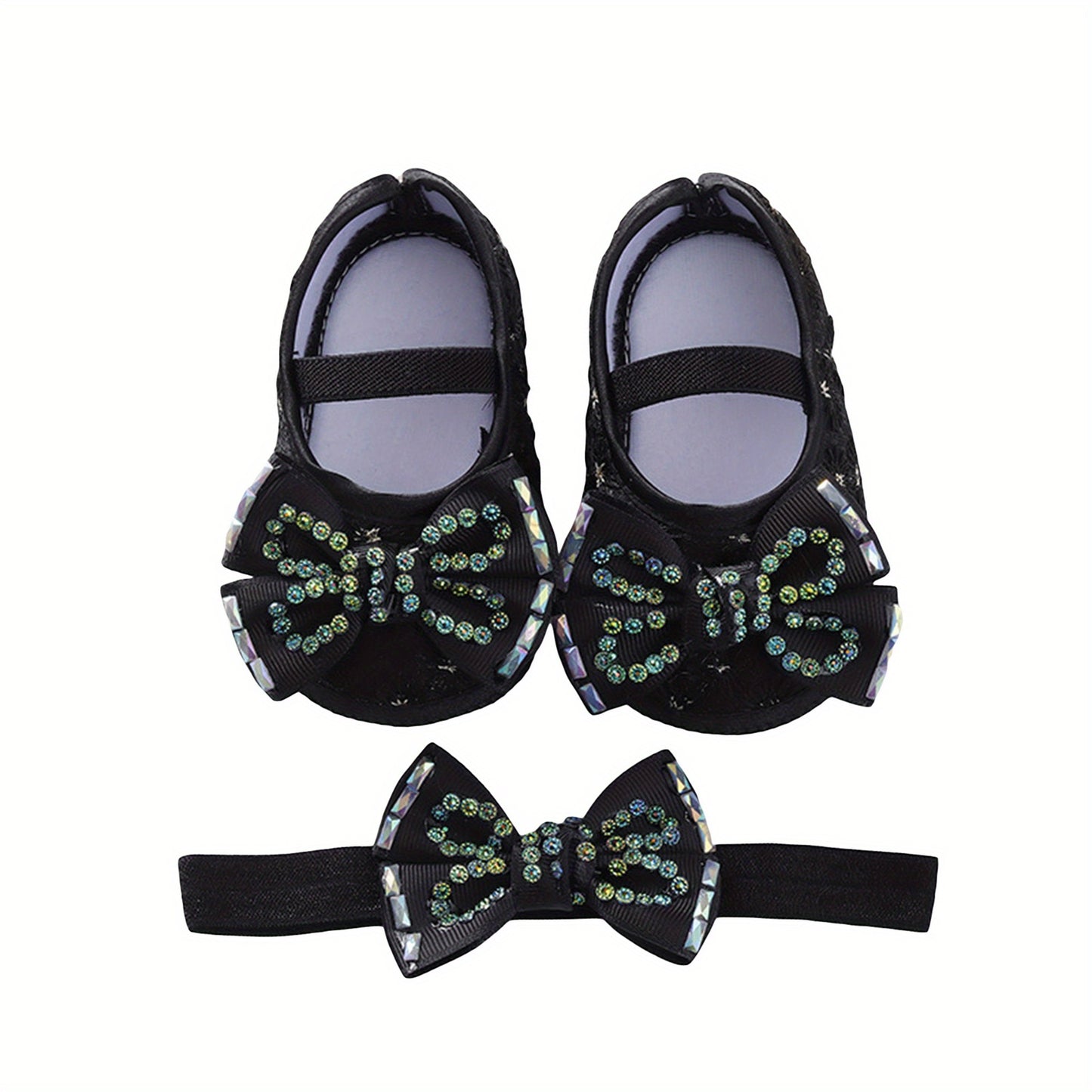 Mary Jane Flats Beaded Bow Princess Shoes Dress Walking Shoes and Headband