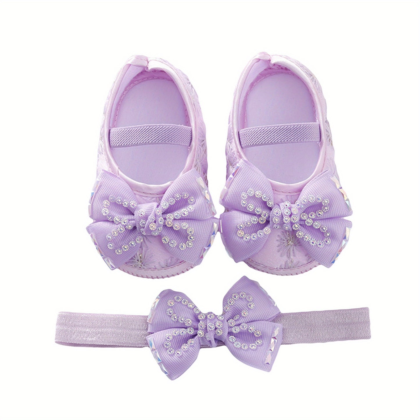 Mary Jane Flats Beaded Bow Princess Shoes Dress Walking Shoes and Headband