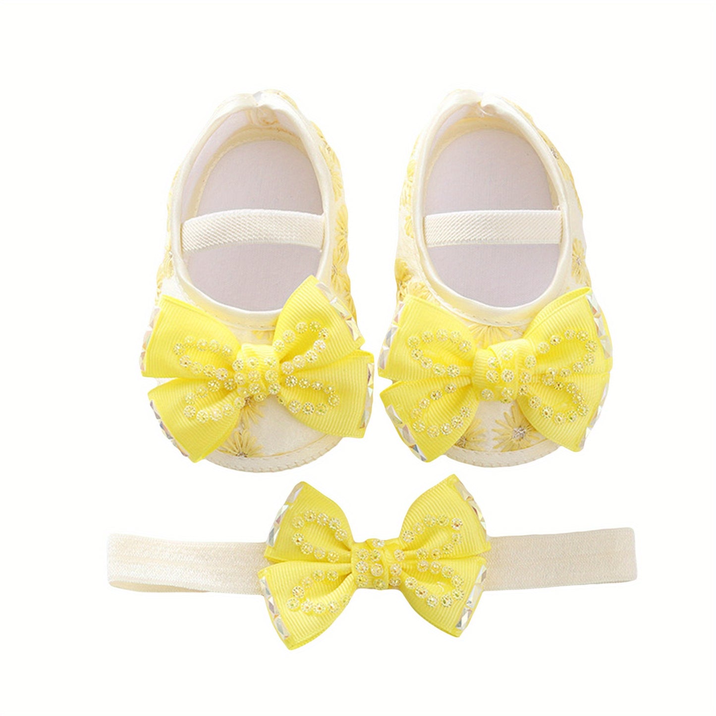 Mary Jane Flats Beaded Bow Princess Shoes Dress Walking Shoes and Headband
