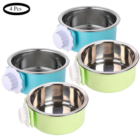 4 Pcs Elevated Stainless Steel Hanging Feeding Stations for Pets and Small Animals