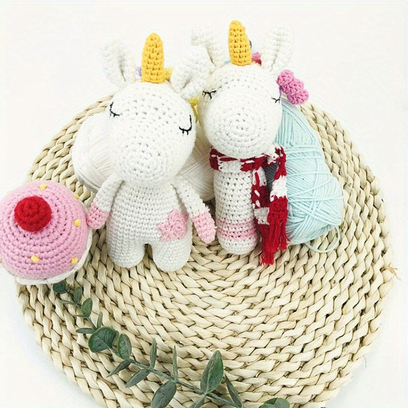 Charming Hand Knitted Amigurumi Mini Crochet Unicorn Rattle Stick with Bells