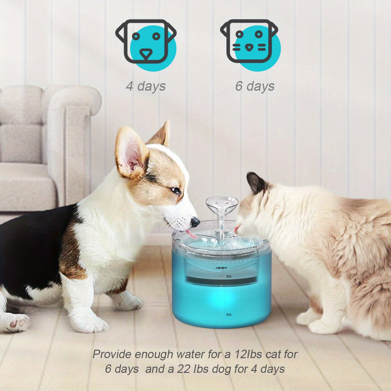 NPET 54oz Automatic Cat Fountain Ultra Silent Water Dispenser with LED Lights