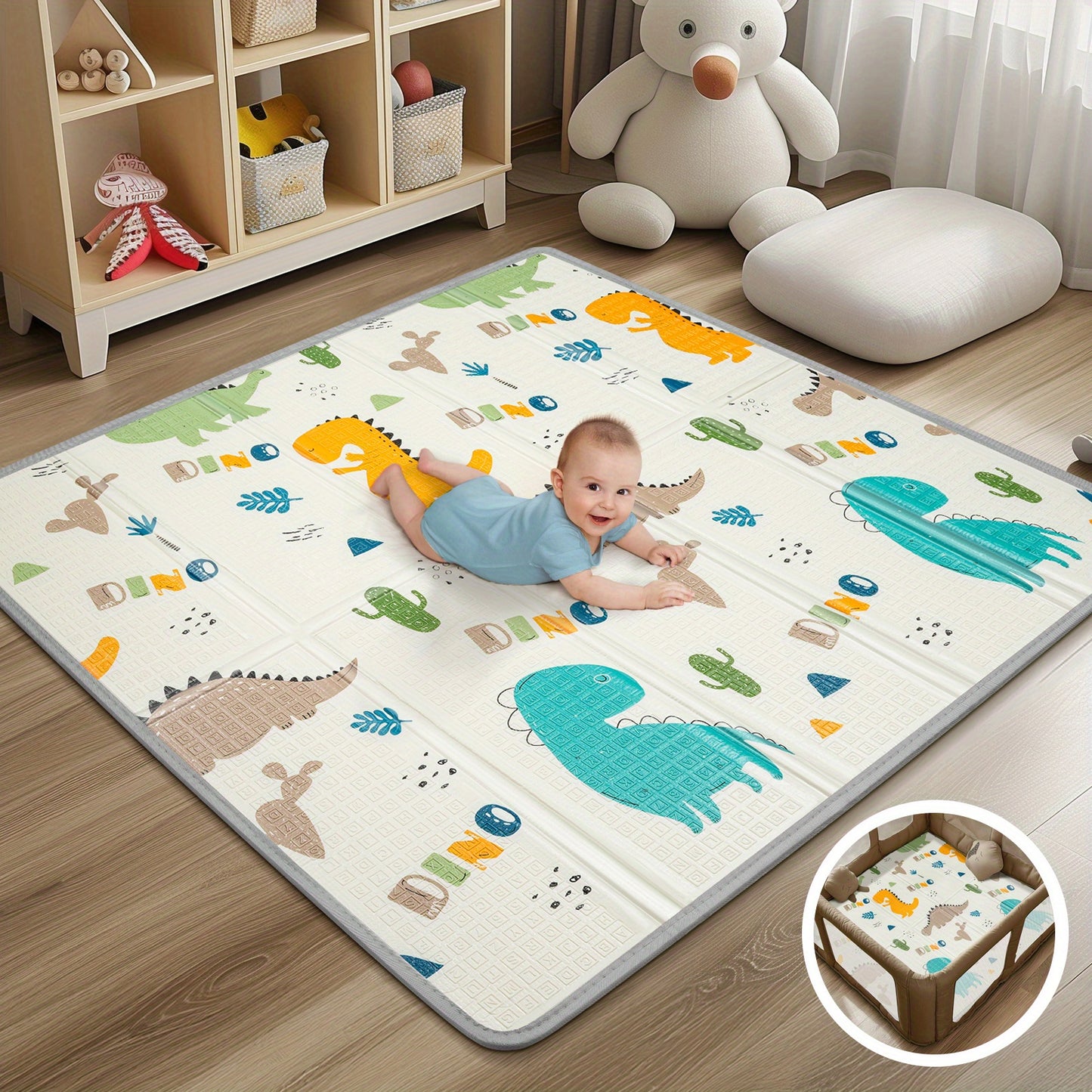 Dinosaur Bubble Play Mat for Kids 50x50 Inches Non-Toxic Easy Clean Foam Crawling Mat