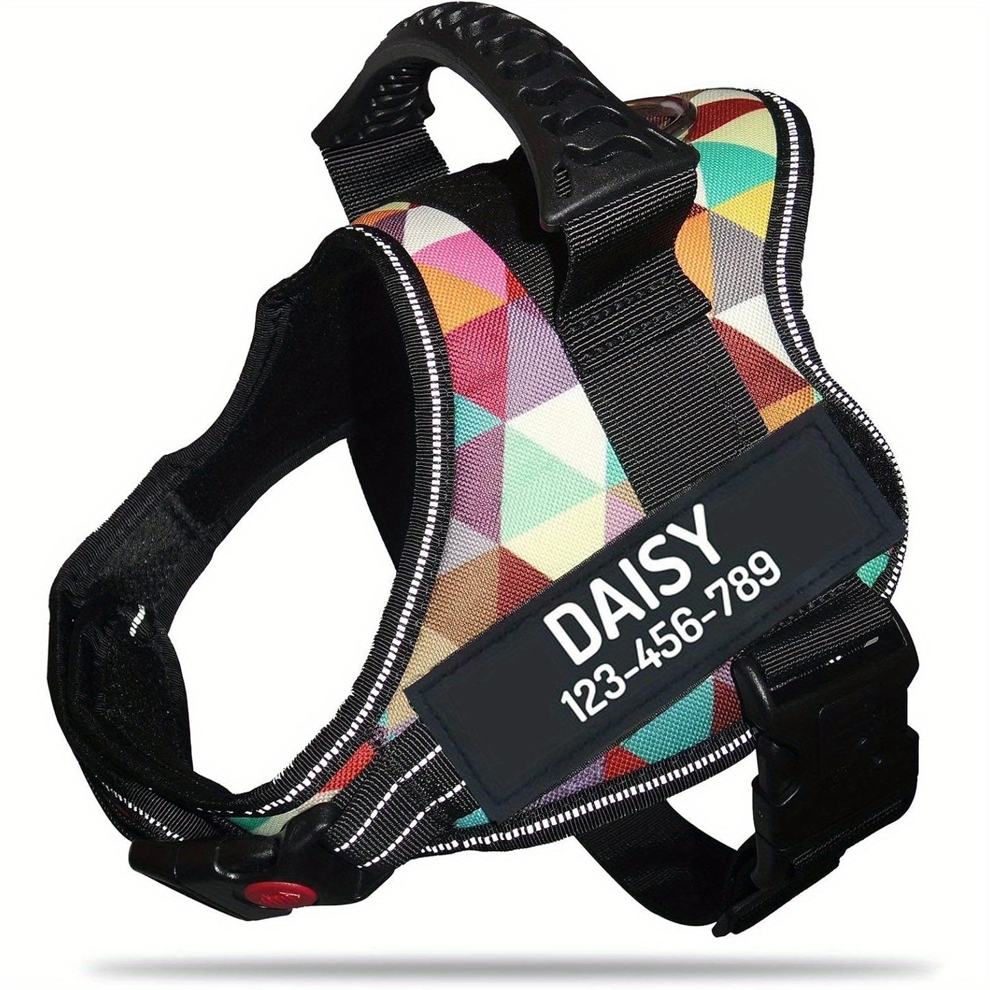 Customizable Polyester Dog Harness with Name & Phone Number, No-Pull Design, Daisy Pattern, Hand Wash Only, for Training & Walking
