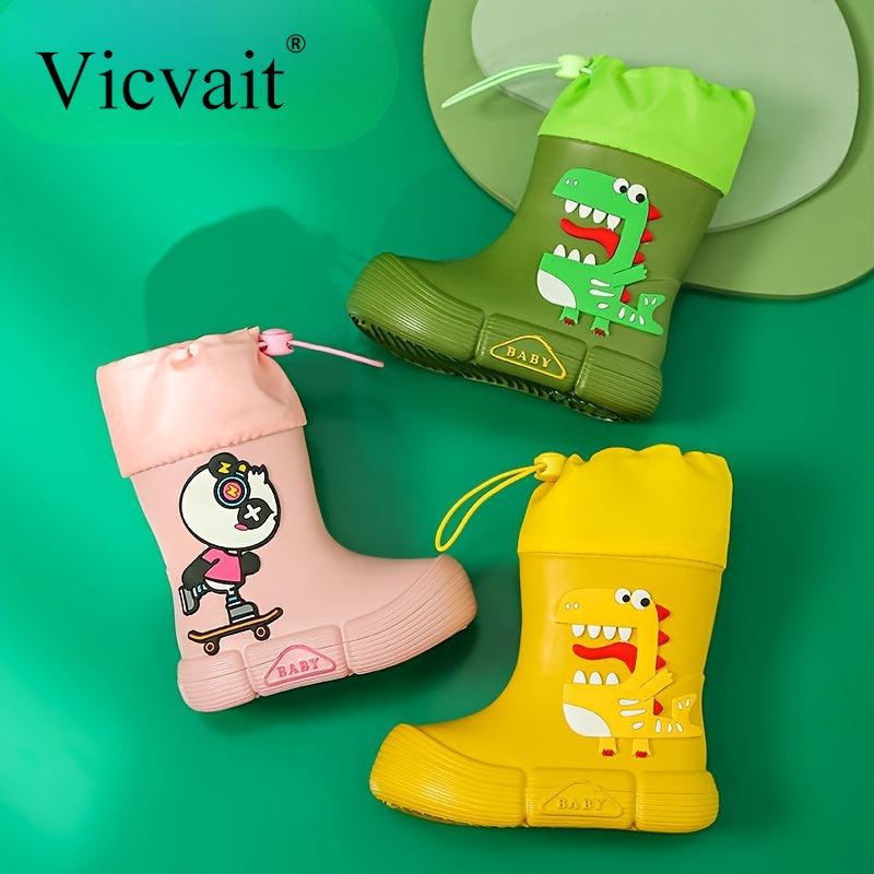 Vicvait Kids Waterproof Dinosaur Rain Boots High Top Anti-Slip for All Seasons
