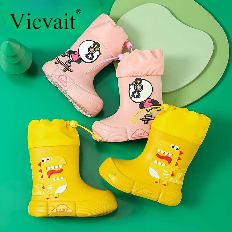 Vicvait Kids Waterproof Dinosaur Rain Boots High Top Anti-Slip for All Seasons