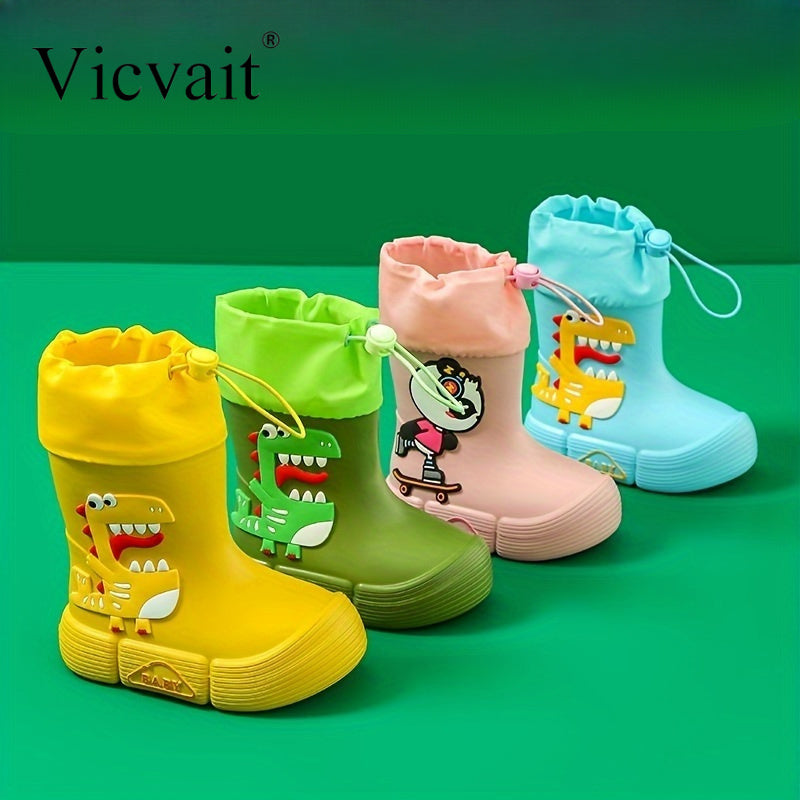 Vicvait Kids Waterproof Dinosaur Rain Boots High Top Anti-Slip for All Seasons