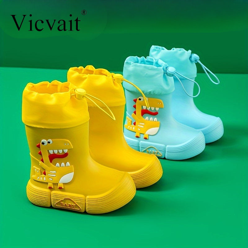 Vicvait Kids Waterproof Dinosaur Rain Boots High Top Anti-Slip for All Seasons