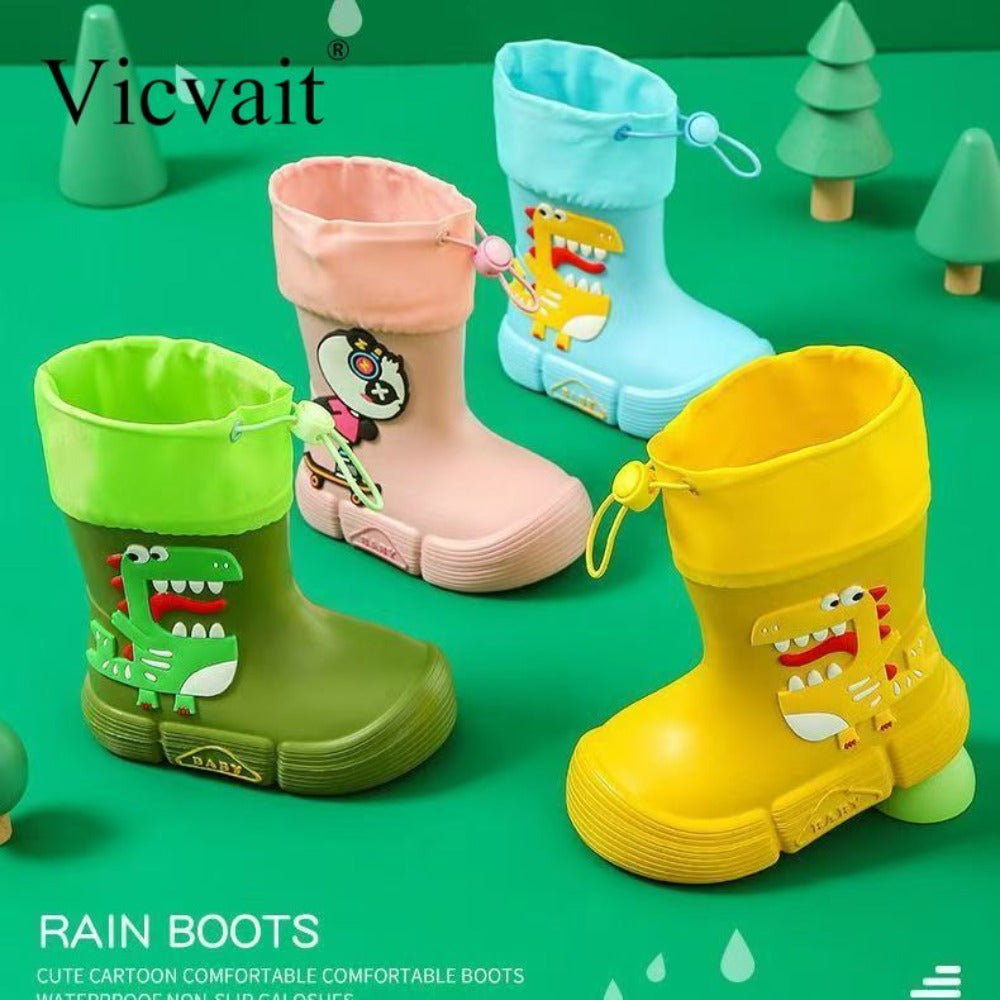 Vicvait Kids Waterproof Dinosaur Rain Boots High Top Anti-Slip for All Seasons
