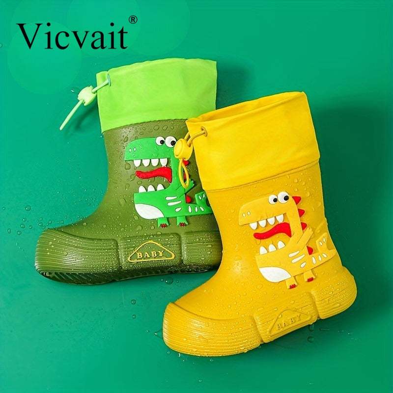 Vicvait Kids Waterproof Dinosaur Rain Boots High Top Anti-Slip for All Seasons