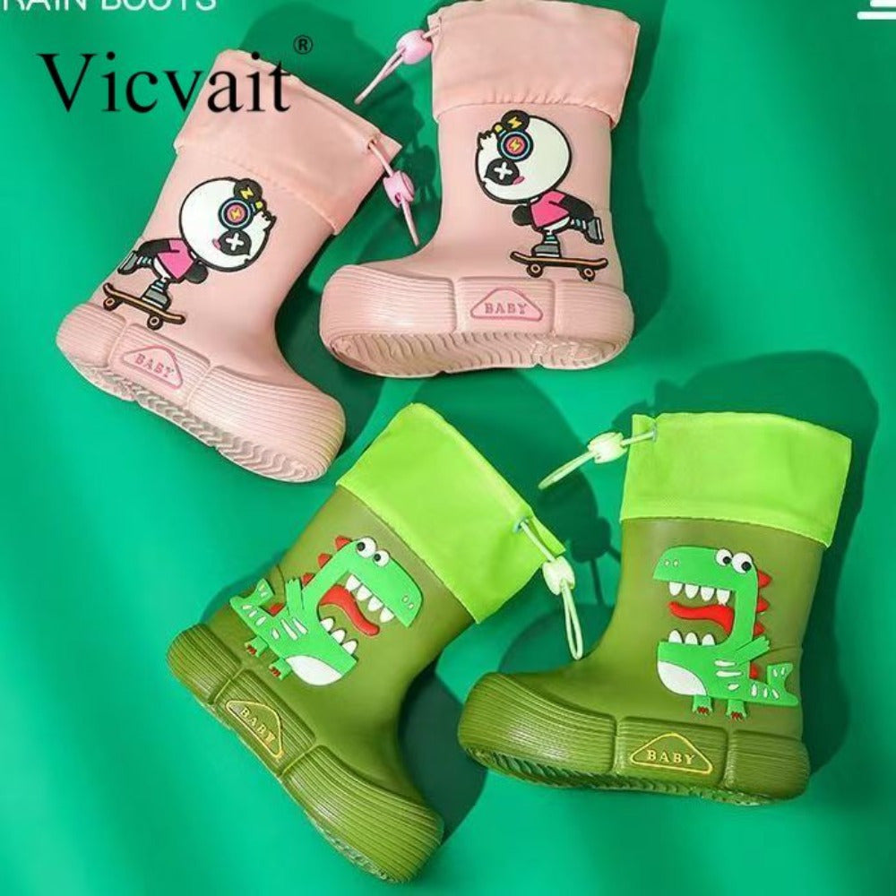 Vicvait Kids Waterproof Dinosaur Rain Boots High Top Anti-Slip for All Seasons