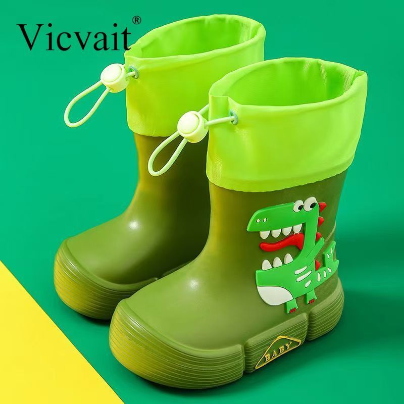Vicvait Kids Waterproof Dinosaur Rain Boots High Top Anti-Slip for All Seasons