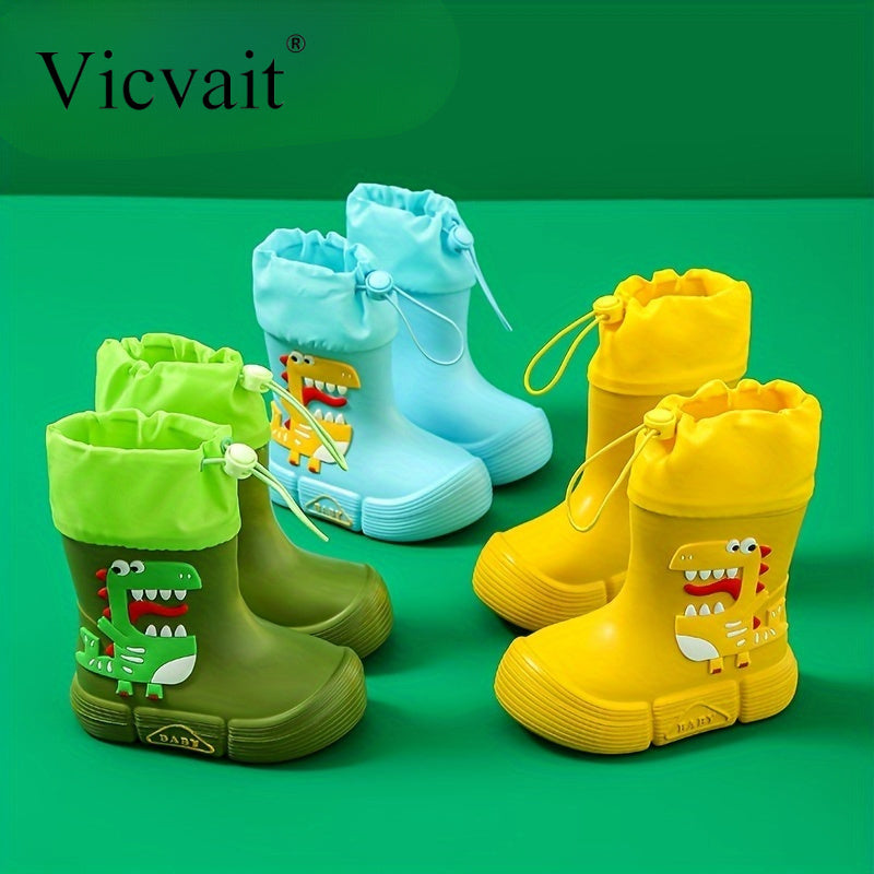 Vicvait Kids Waterproof Dinosaur Rain Boots High Top Anti-Slip for All Seasons