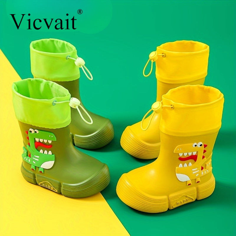 Vicvait Kids Waterproof Dinosaur Rain Boots High Top Anti-Slip for All Seasons