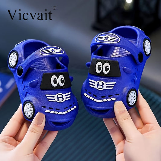 Trendy Cartoon Car Design Slip On Sport Sandals for Boys Breathable Non-Slip Clogs