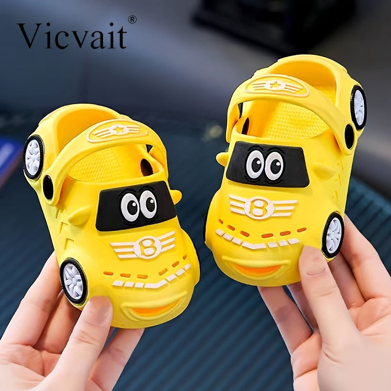Trendy Cartoon Car Design Slip On Sport Sandals for Boys Breathable Non-Slip Clogs