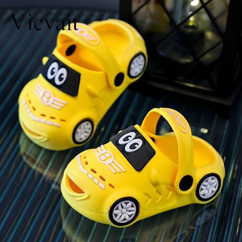 Trendy Cartoon Car Design Slip On Sport Sandals for Boys Breathable Non-Slip Clogs