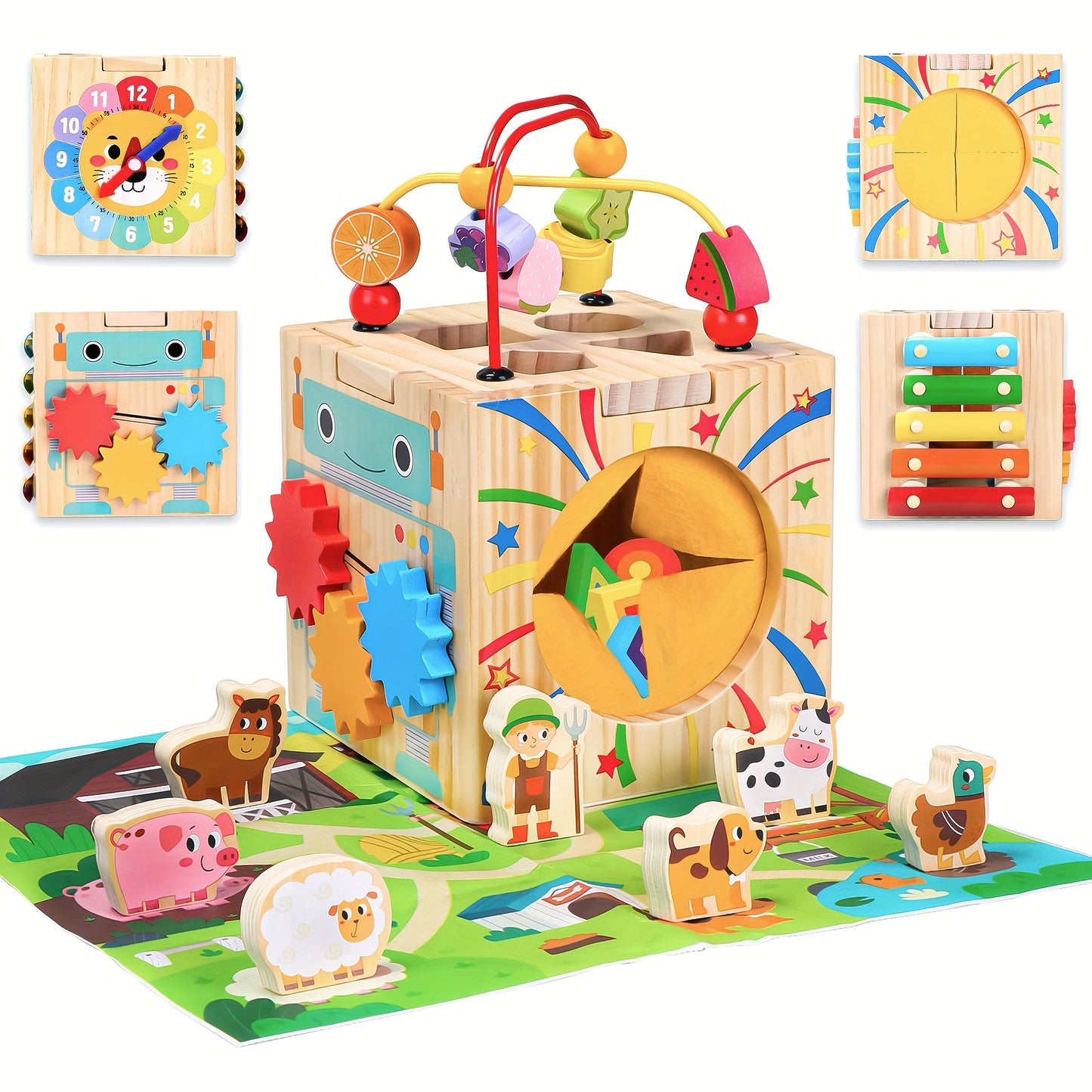 Orange And Yellow Bead Tower Toy With 16 Accessories For Early Education Fun