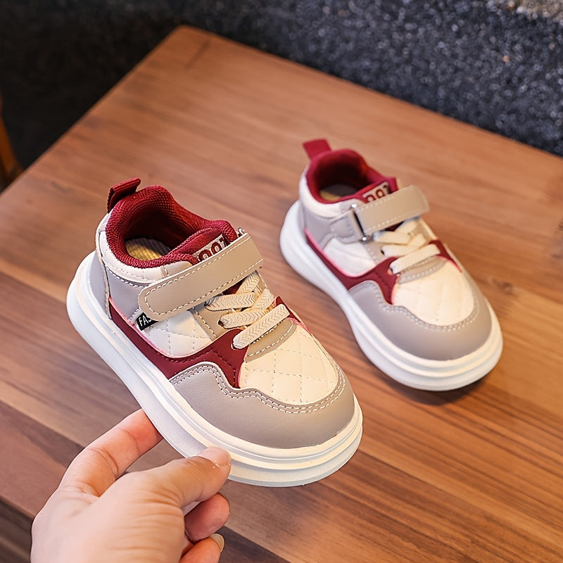 Lightweight Breathable White and Red Striped Soft-Soled Sneakers for Kids