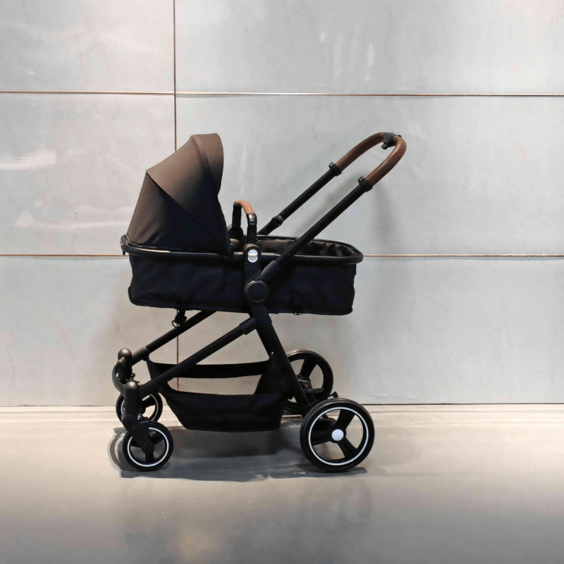 Juiluna 2 in1 Baby Stroller, High Landscape Infant Stroller, Reversible Bassinet Pram Stroller, Pushchair Adjustable Backrest & Canopy, Foldable Aluminum Alloy Anti-Shock Stroller for Newborn (Black)