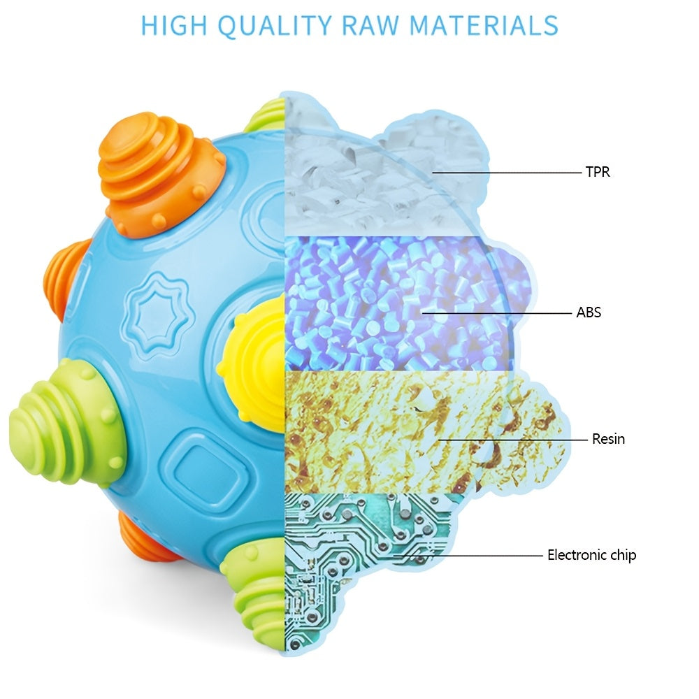 Colorful Interactive Musical Shake Ball Toy for Kids Blue with Yellow and Green Textures