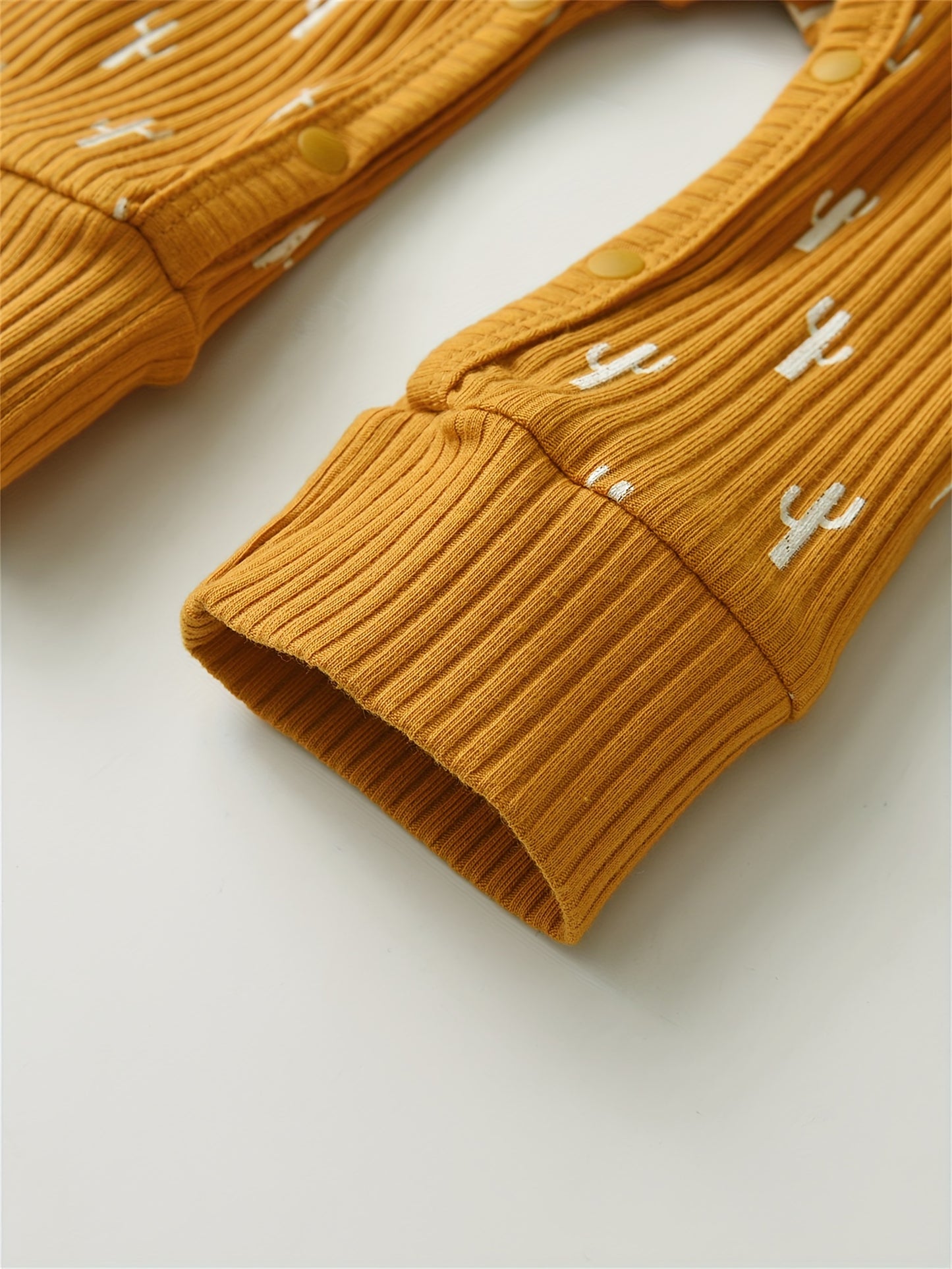 KuKitty 2 Pack Newborn Baby Boy Romper Long Sleeve Ribbed Cactus Printed Jumpsuit With Hat, for Outdoor