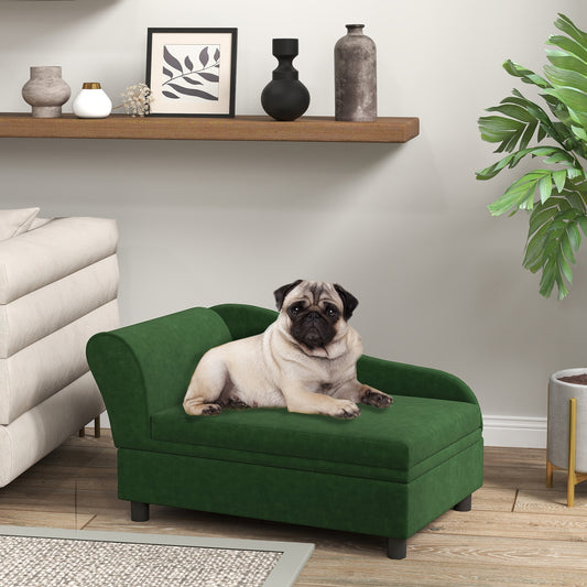 PawHut Luxury Green Small Dog Sofa Bed with Storage Comfy Modern Design for Cozy Homes