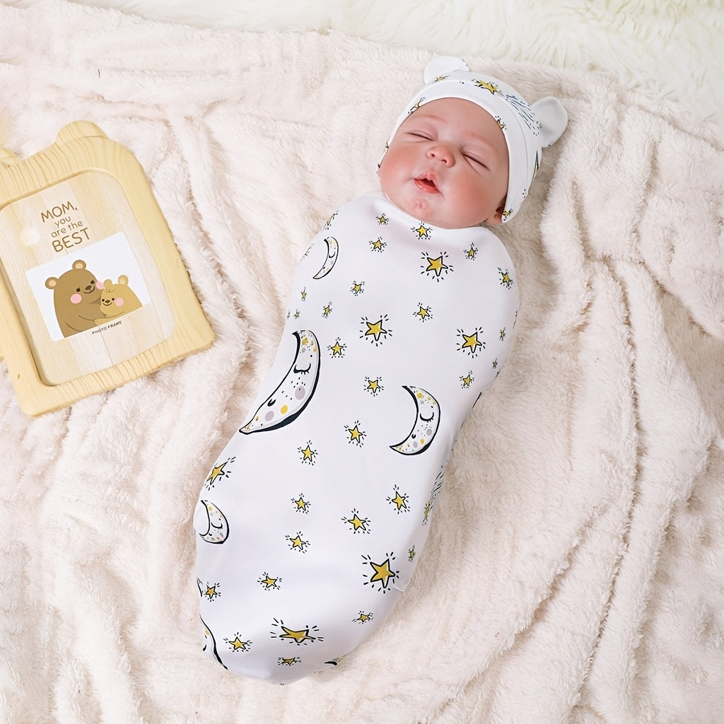 Mommbaby Newborn Thin Swaddle and Hat Cute Cartoon Design Comfortable Sleeping Bag