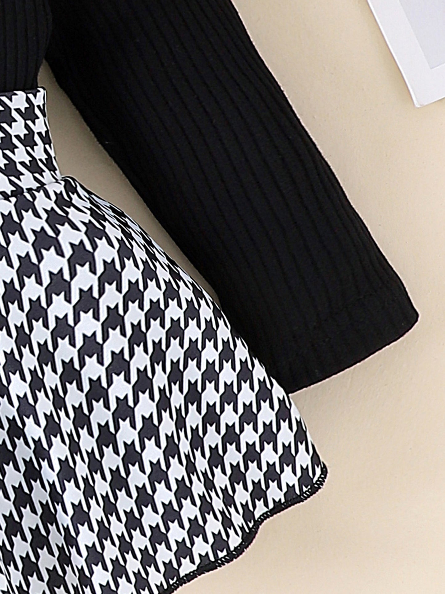 Baby Girl Spring Outfits Long Sleeve Houndstooth Print Romper Dress with Headband and Long Socks