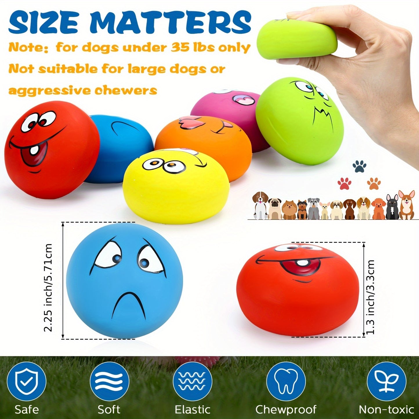12pcs Colorful Squeaky Dog Chew Balls with Emoticons for Interactive Puppy Training