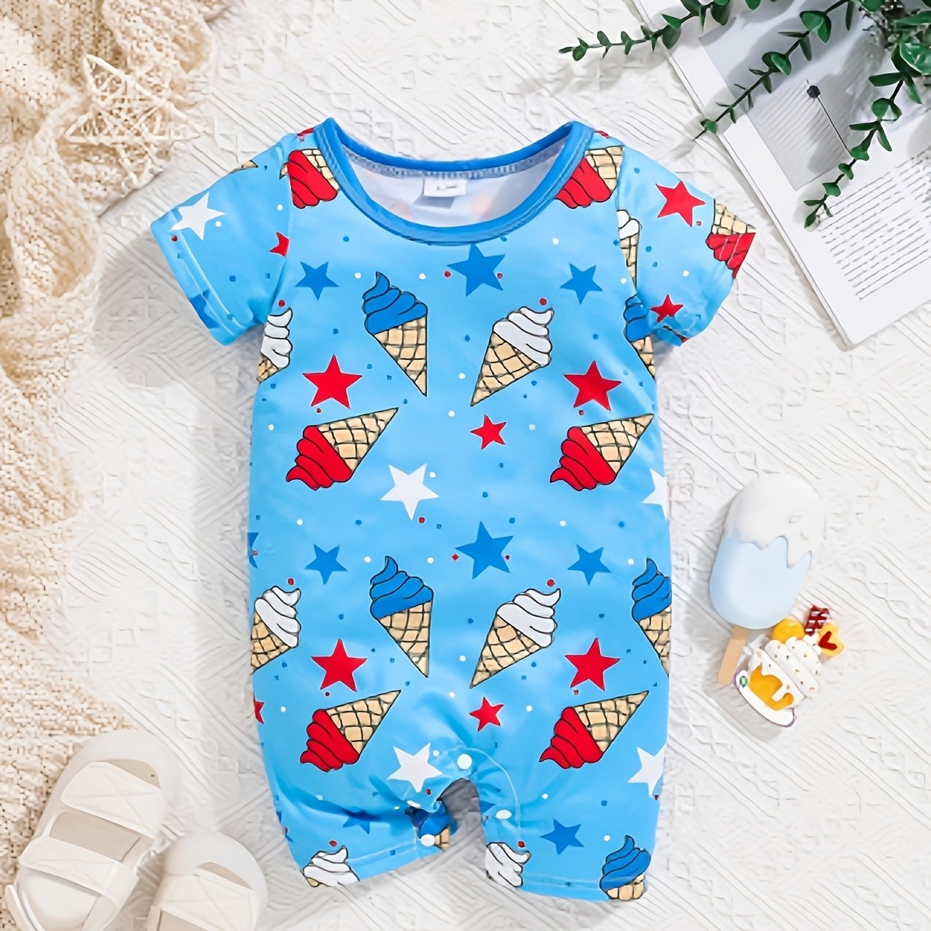 Baby Onesies Independence Day Cartoon Print for Boys and Girls Outdoor Fun