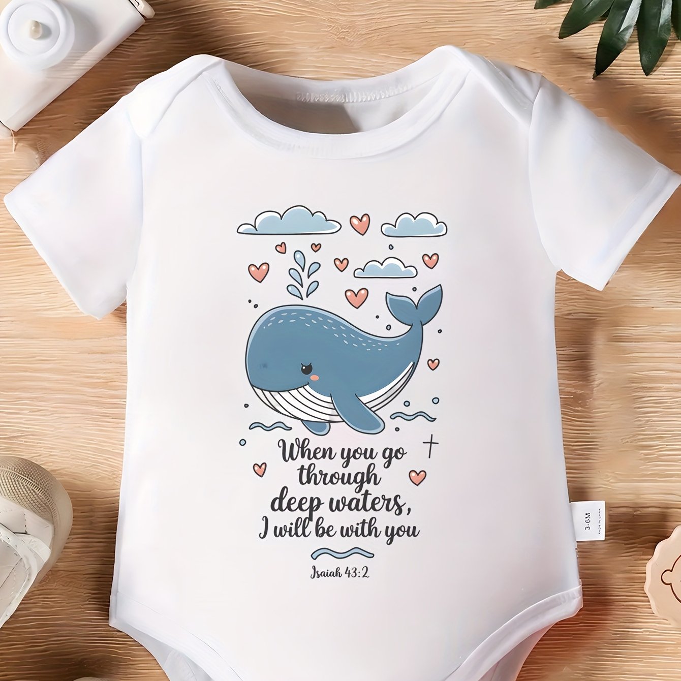 Inspirational Baby Onesie with Whale Design Isaiah 41:10 for Boys and Girls 0-12 Months
