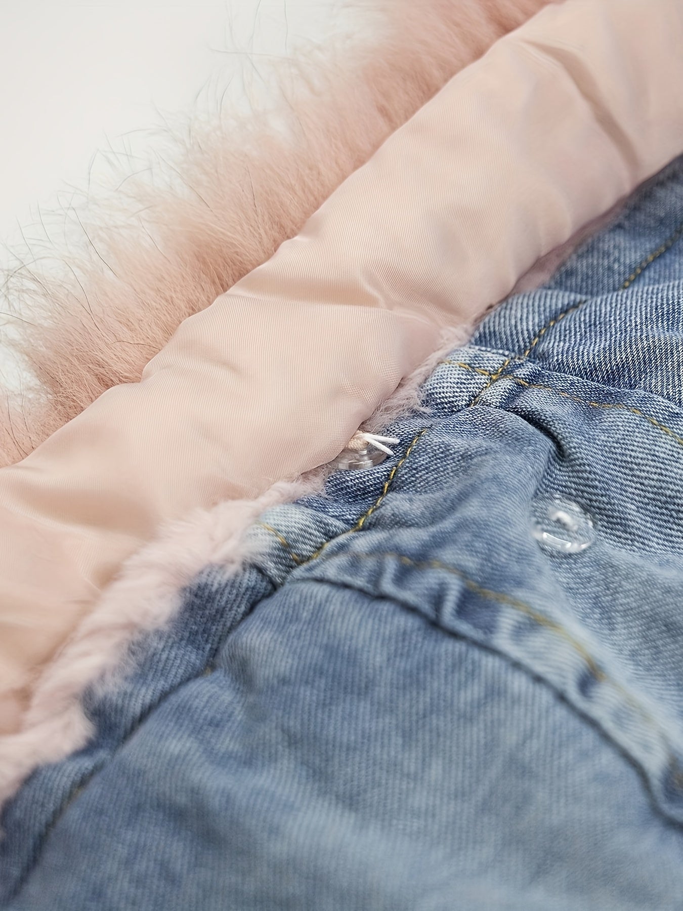 Holly Brand Oversized Denim Fur Hooded Winter Coat Jacket for Women Warm and Cozy