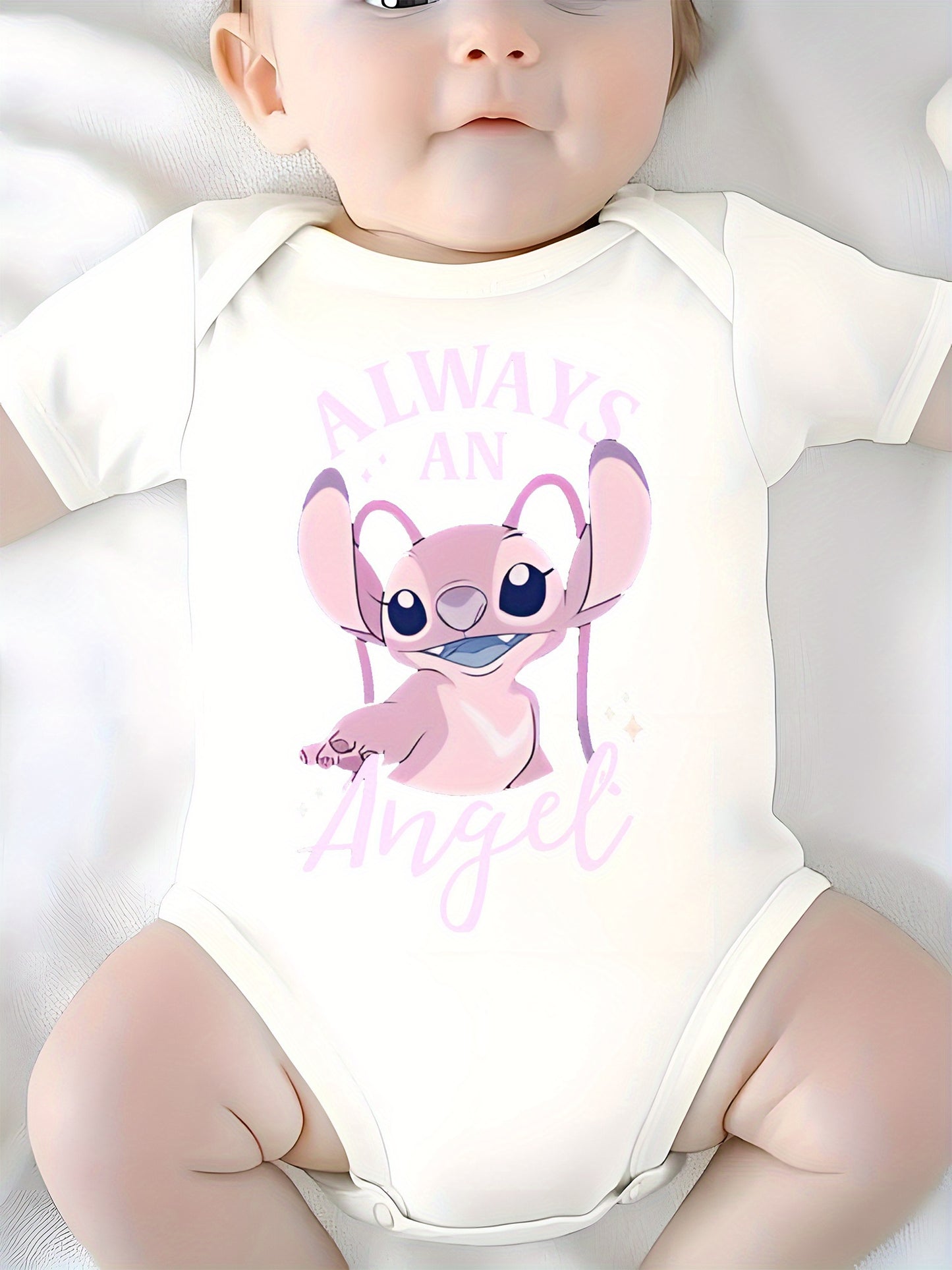 Disney Lilo And Stitch Always An Angel Baby Bodysuit Soft Cotton Summer Crawling Suit