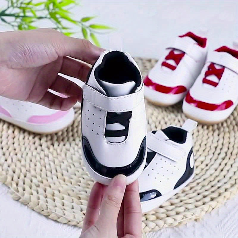 Baby Toddler Shoes 0-12 Months Non Slip Closure Breathable White Color Block Sneakers