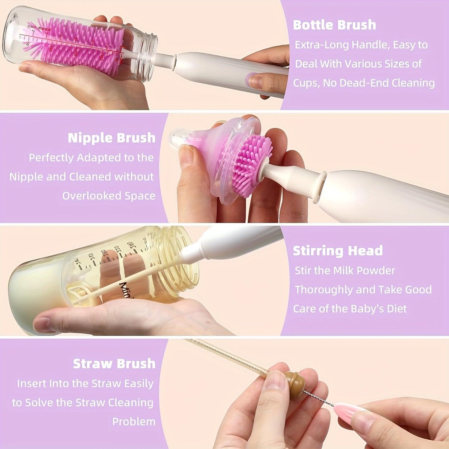 Portable Electric Baby Bottle Brush Set with Silicone Brushes and Travel Storage Box