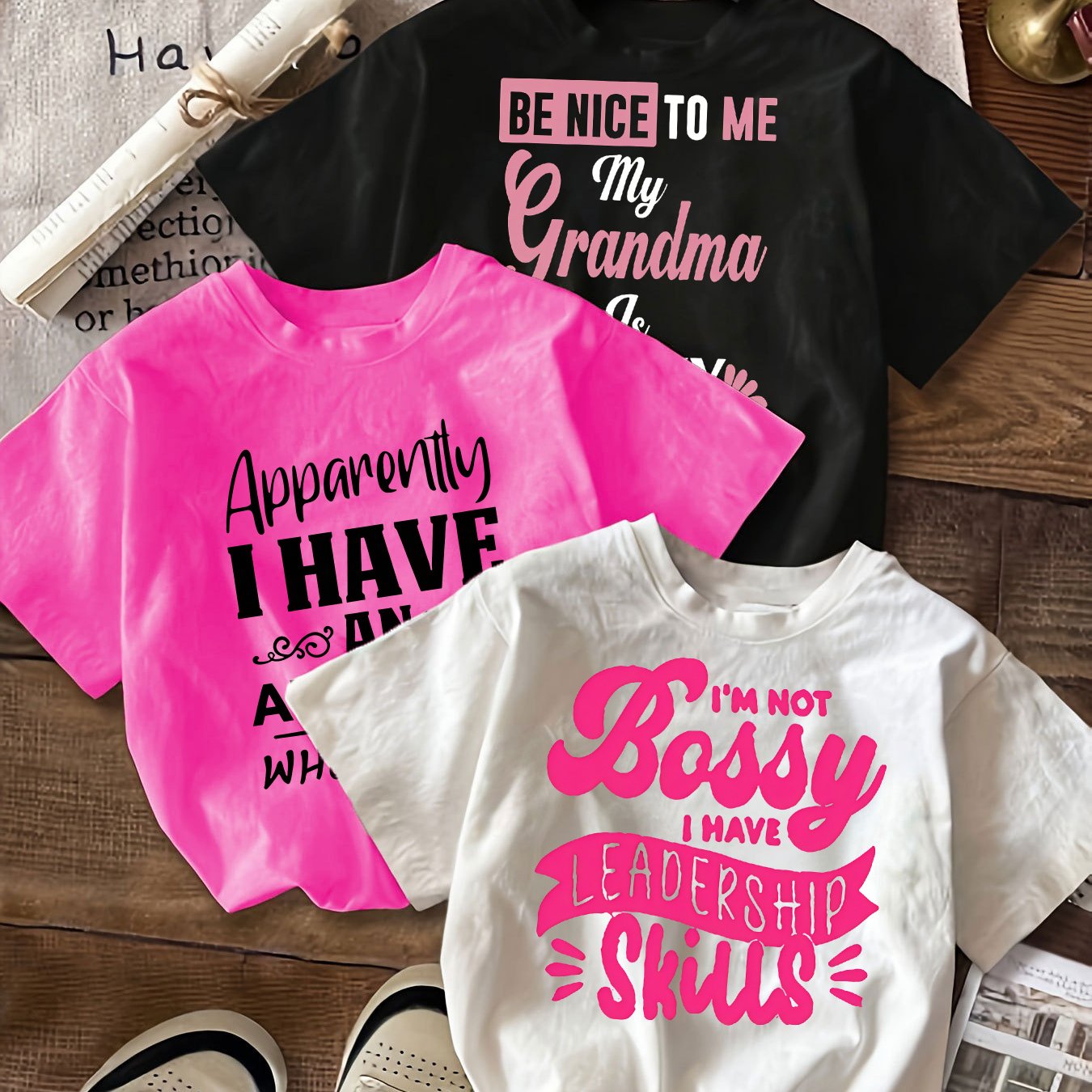 3pcs New Summer Girl Each Shirt Has Unique Saying Short Sleeved 100% Cotton T-shirt Comfy Casual Tees For Girls