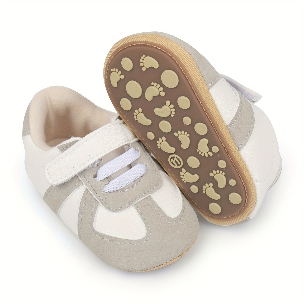 Toddler Sneakers - Casual Minimalist Style with Splicing Design, Solid Color, Low Top, Easy Closure, Rubber Sole, Fabric Insole & Lining, Upper, Suitable for Infants & Toddlers 0-12 Months - Spring/Fall Collection