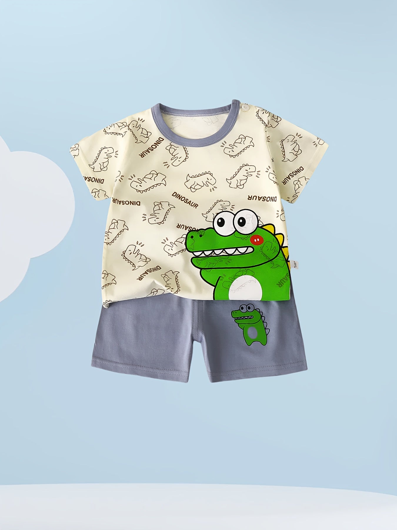 4 sets of 8pcs boys' short-sleeved shorts suits, cute crocodile car cartoon print, pure cotton comfortable fabric, loose and breathable, handsome and cute, it's a good summer gift for Youngsters, Perfect for Outdoor