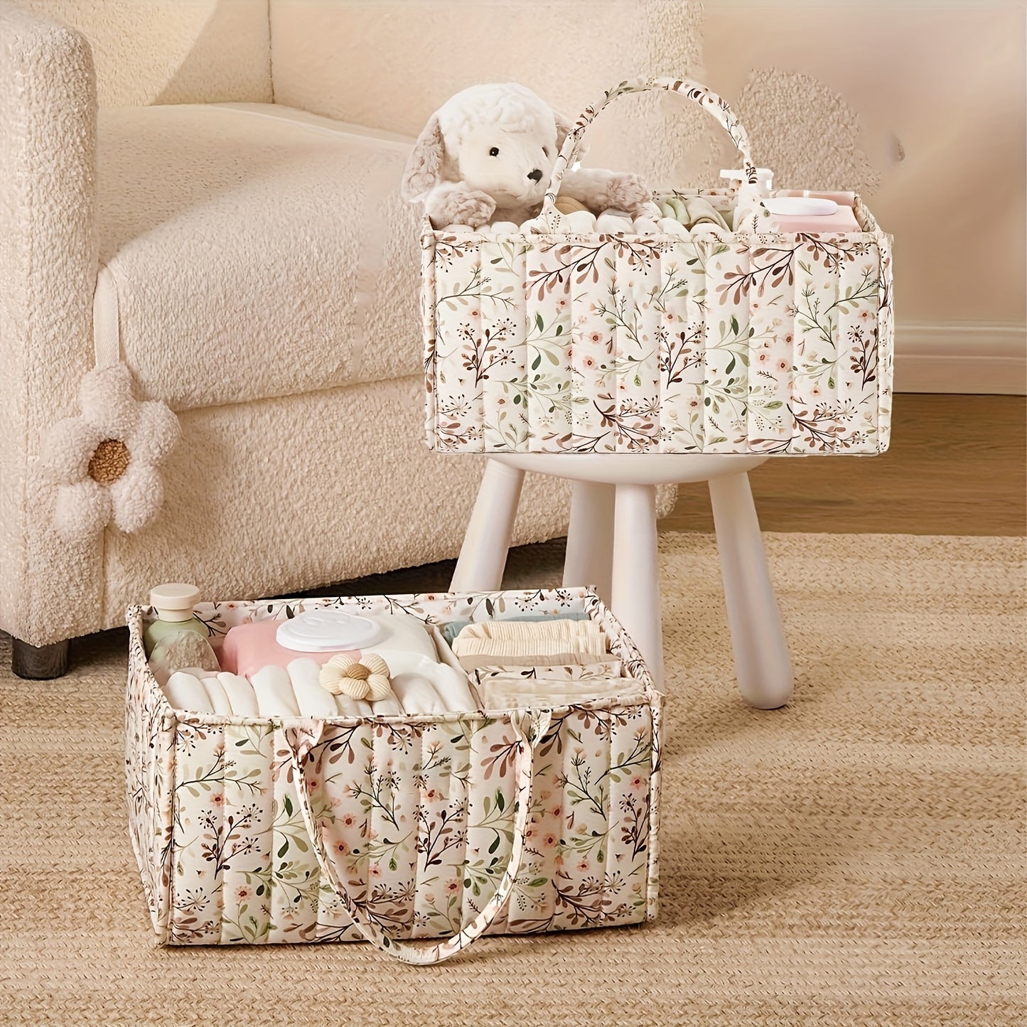 1pc Women's Casual Diaper Caddy Organizer - Stylish Storage Basket Tote for Changing Table, Car Travel & Shower Gifts | Machine Washable Polyester | Random Printing